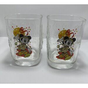 x2 McDonalds 2000 Disney World - ANIMAL KINGDOM - Mickey Mouse - Square Glass